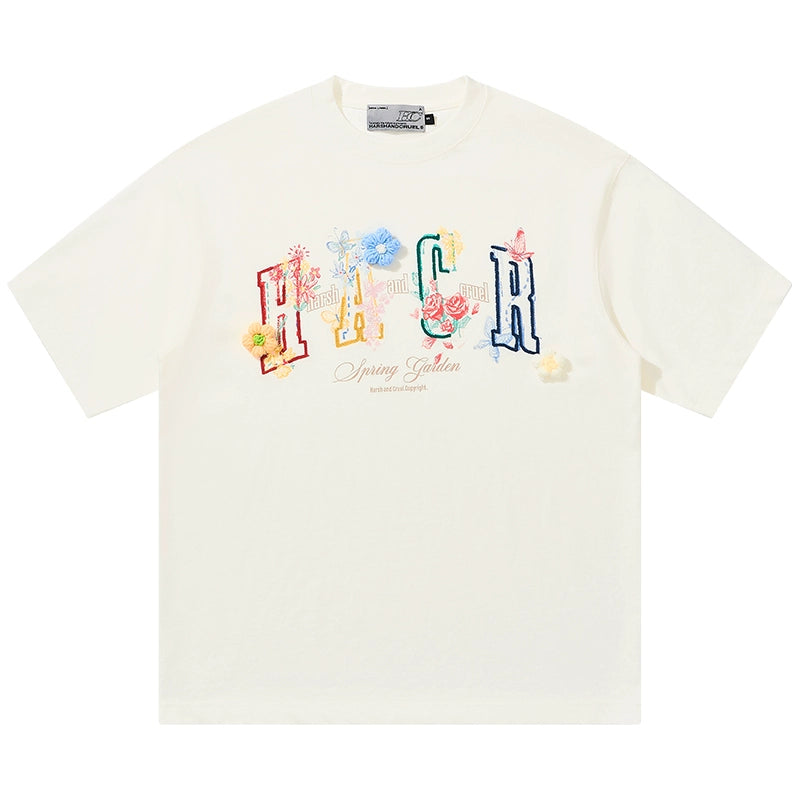 HACR Fun Hand-painted Three-dimensional Wool Small Flower Tee