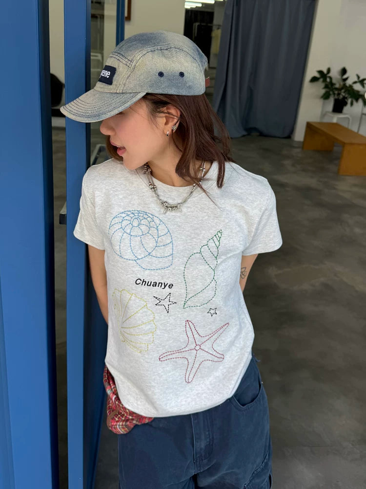 CCYE Embroidery Front Shoulder Crew Neck Slim Fit Slightly Loose Long Sleeves