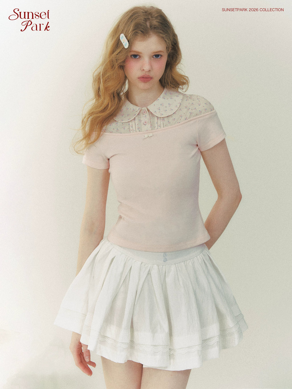 SunsetPark Floral Fake Two-piece Short-sleeved Shirt