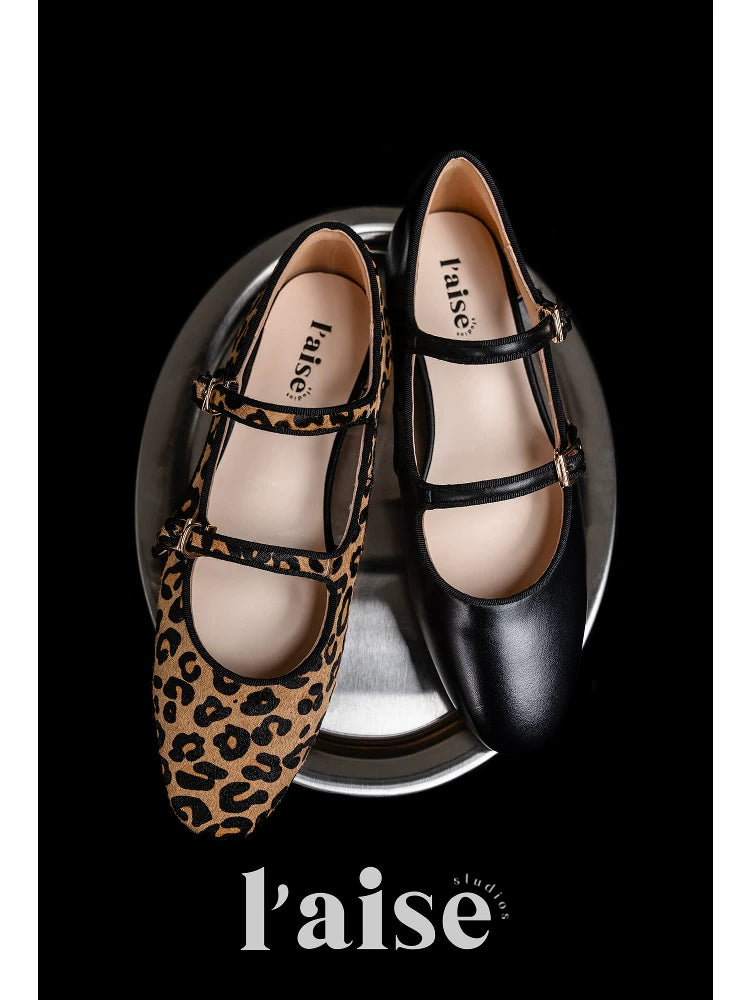 L'aise Leopard Side Hollow Mary Jane Shoes