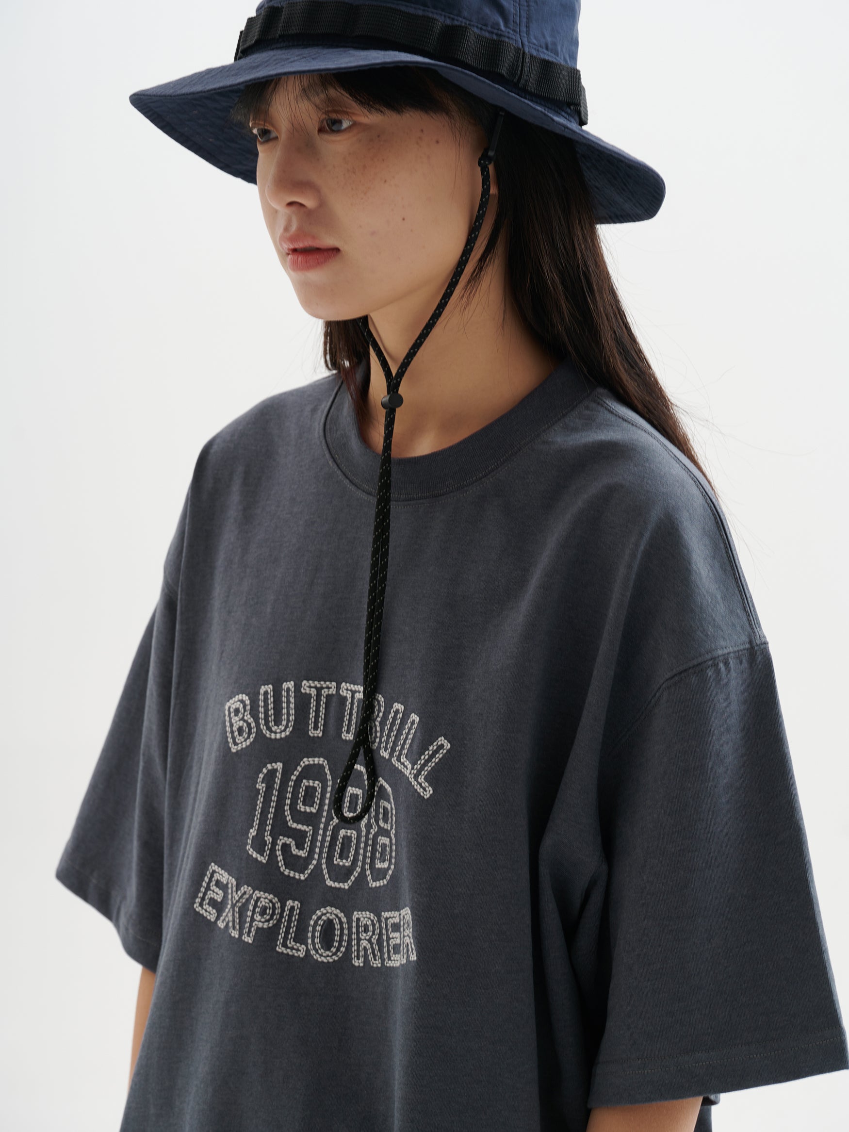 BUTTBILL Vintage 240G Oil Painting Embroidery LOGET Tee