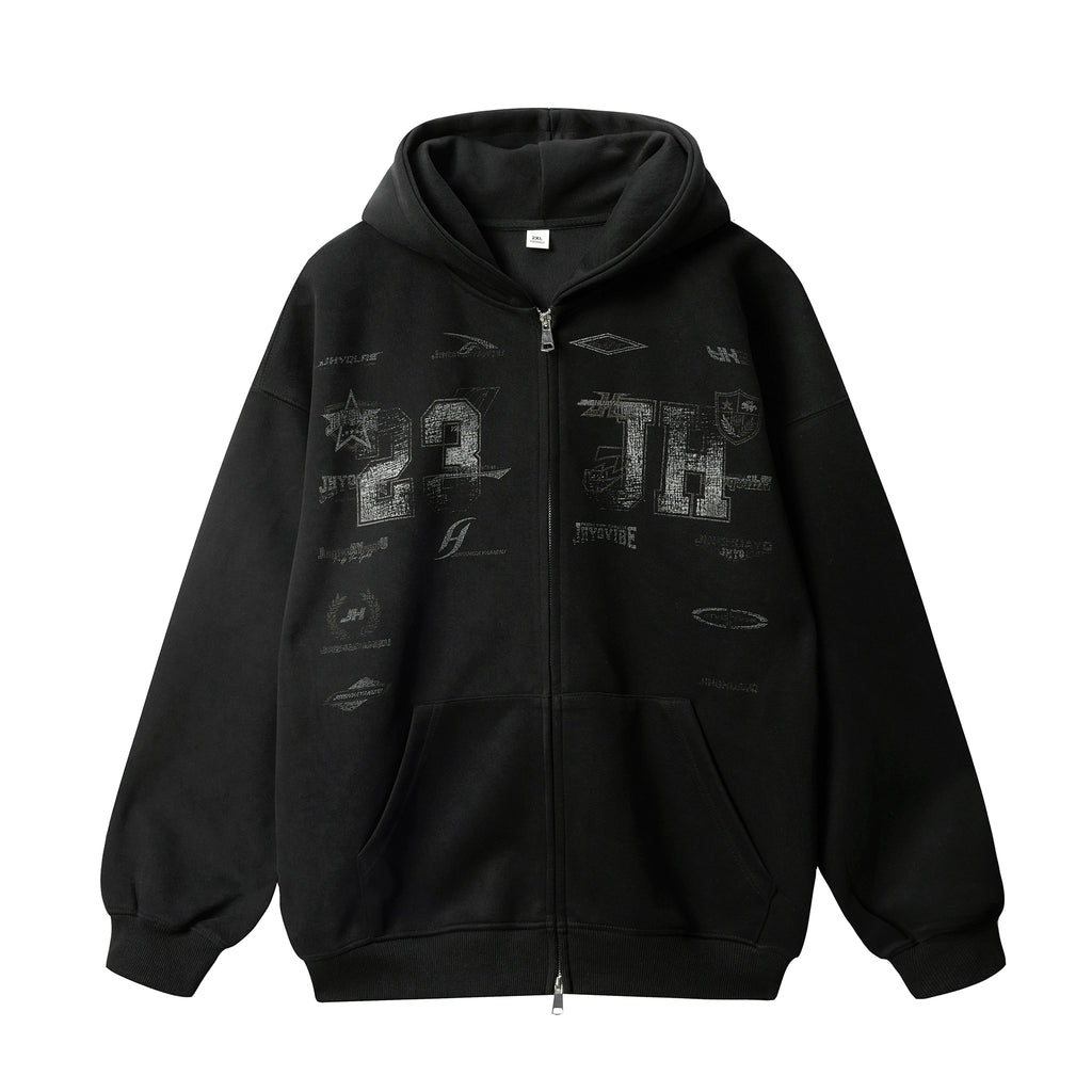 JHYQ Retro Letter Print Hooded Cardigan
