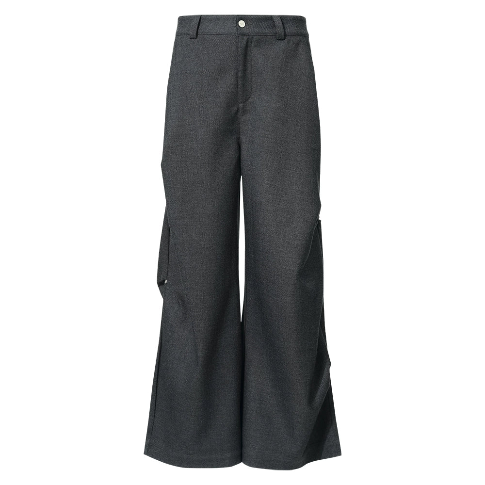 FUNKYFUN Stud Three-dimensional Pleated Dark Striped Straight Pants