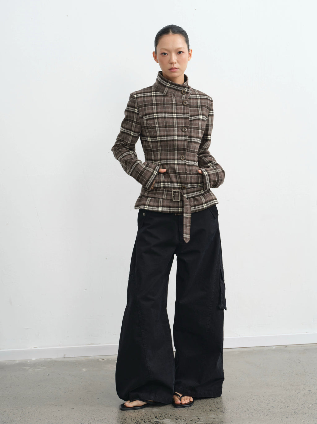 LINY LIBERTY Vintage Plaid Stand-up Jacket