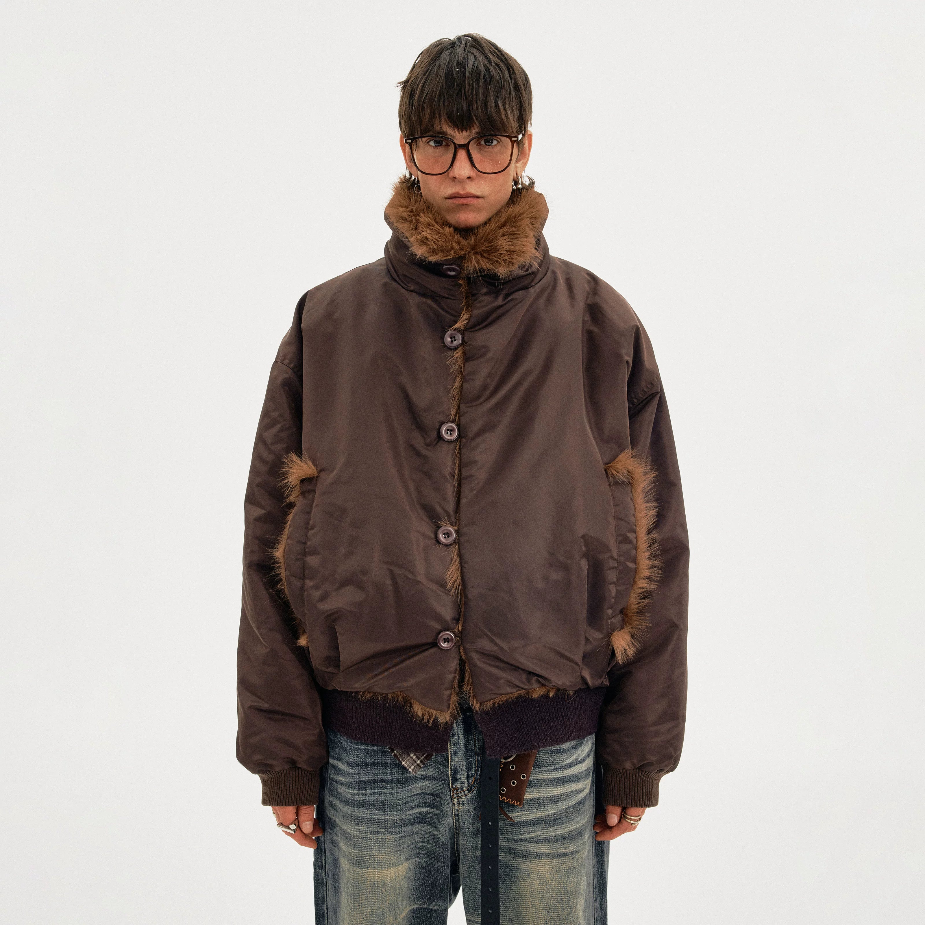 MADWITCH Vintage Premium Splicing Fur Collar Jacket