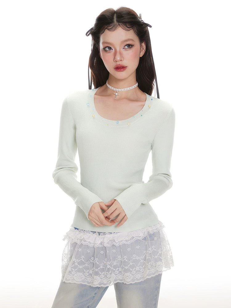 IMONE Slim Long-sleeved Knitted Sweater