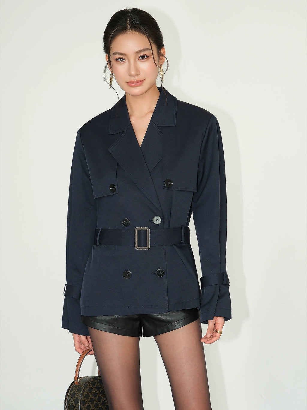 NEVA HU Short Korean Version of High-end Trench Coat