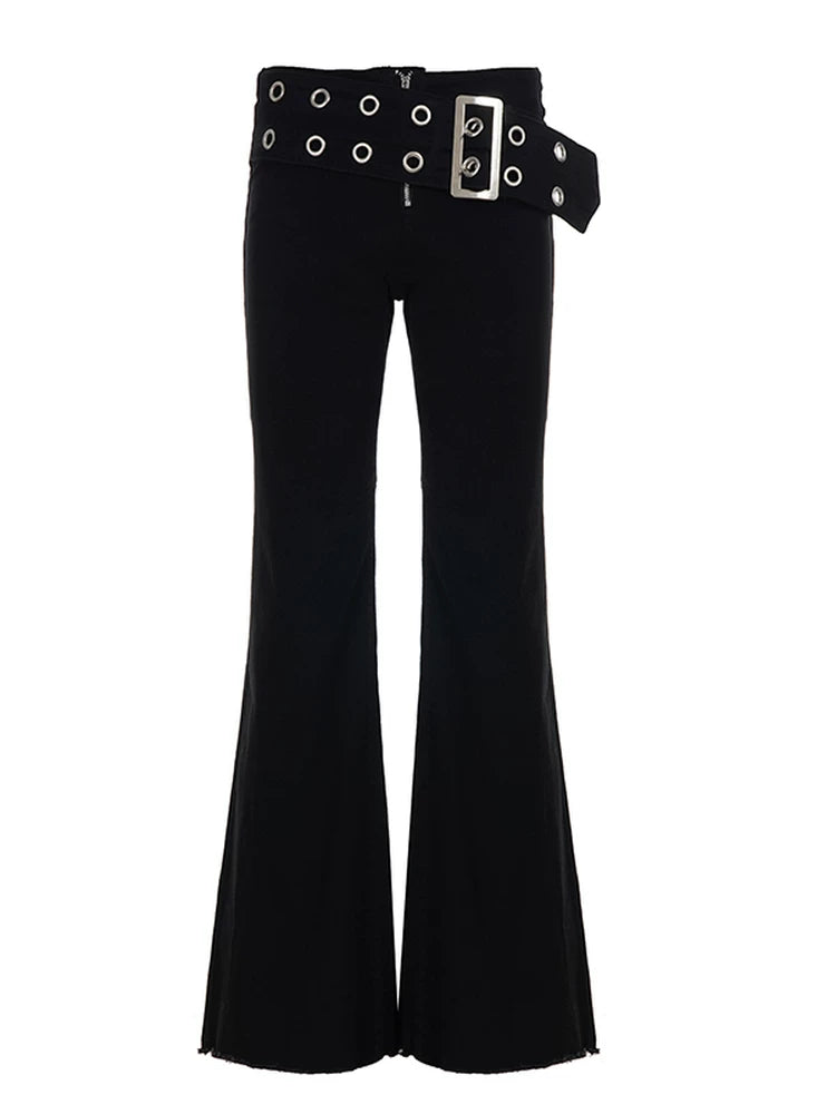 FUNOFF Belt Zipper Low-rise Jeans