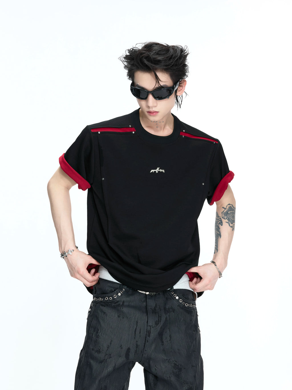 ArguECulturE Contrast Color Round Neck Front Shoulder Simple Tee