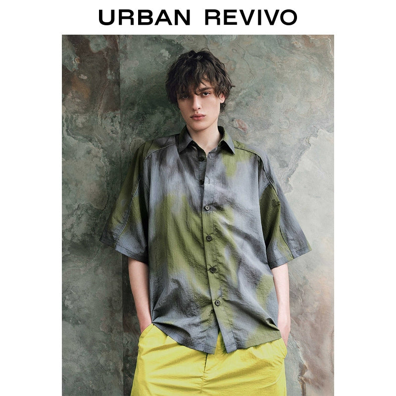URBAN REVIVO Casual Contrast Super Loose Short Sleeve Cardigan Shirt