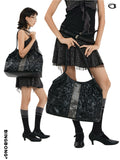 BINGBONG Pleated Drill Large Capacity Shoulder Bag