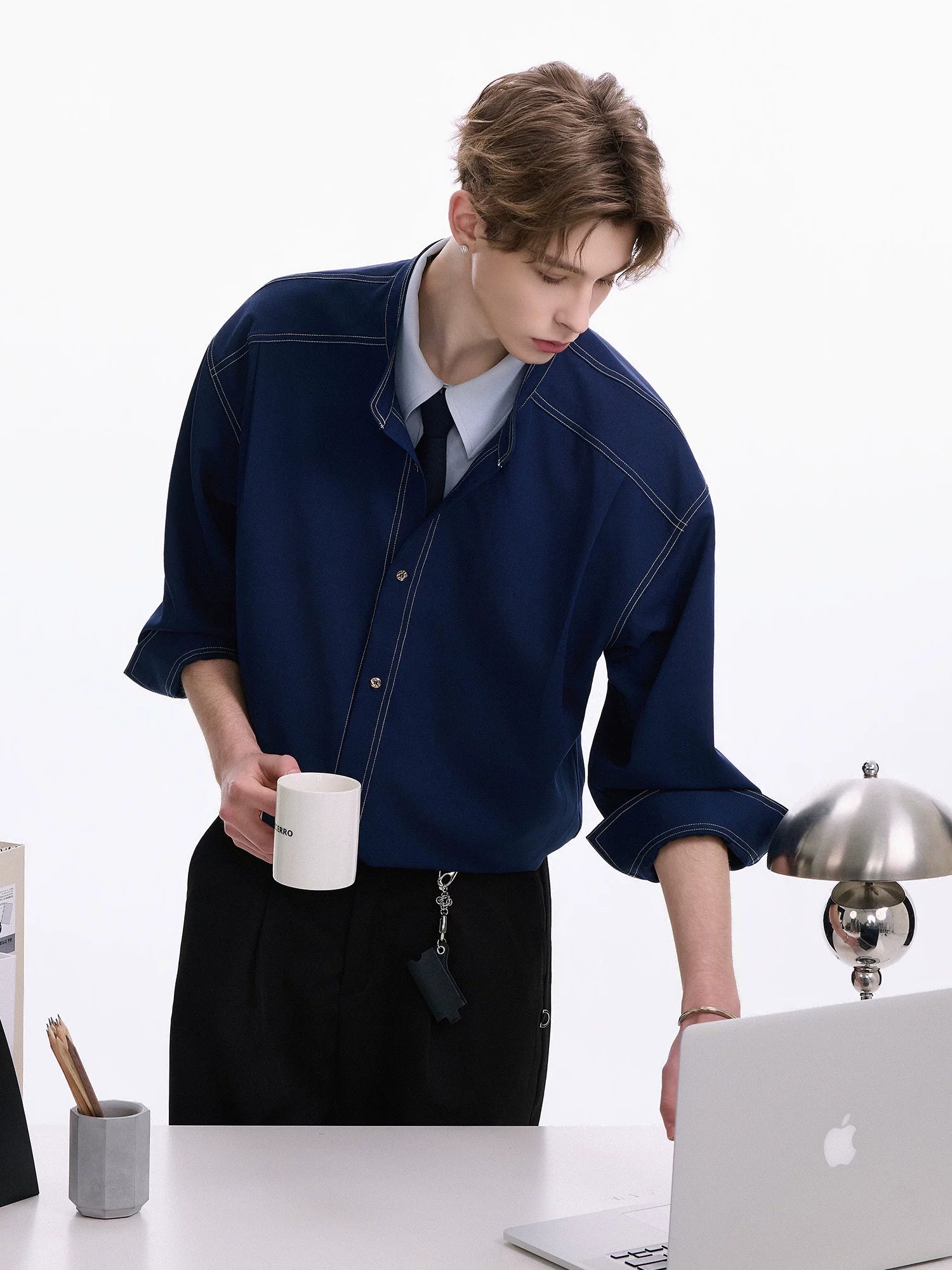 CHOR Loose Lapel Casual Fake Two-piece Shirt