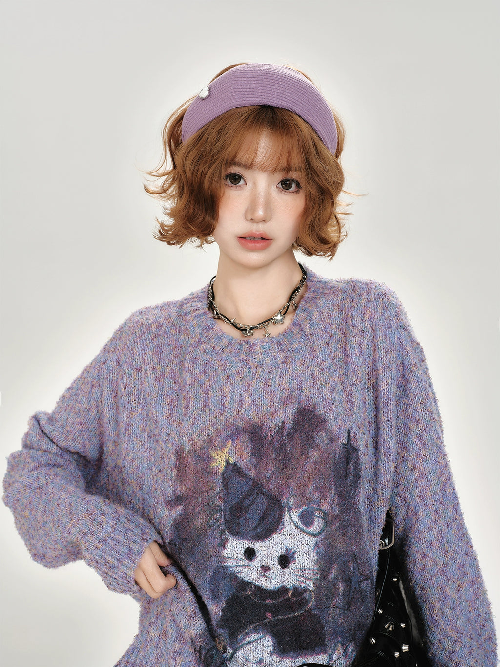Girlyhalo Vintage Print Pullover Crew Neck Knitted Sweater