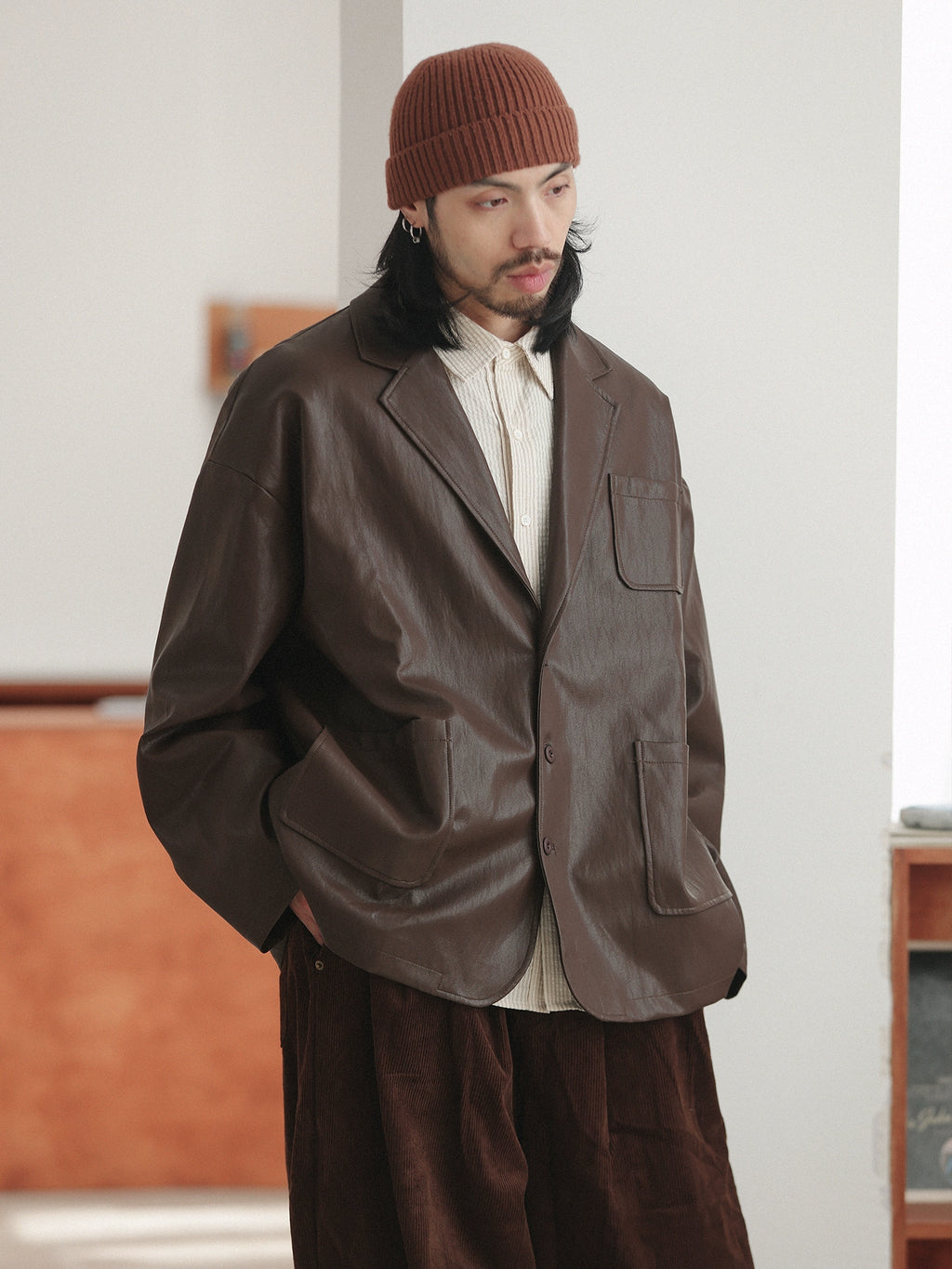 NOEARS Vintage Suit Premium Sense Pu Leather Jacket