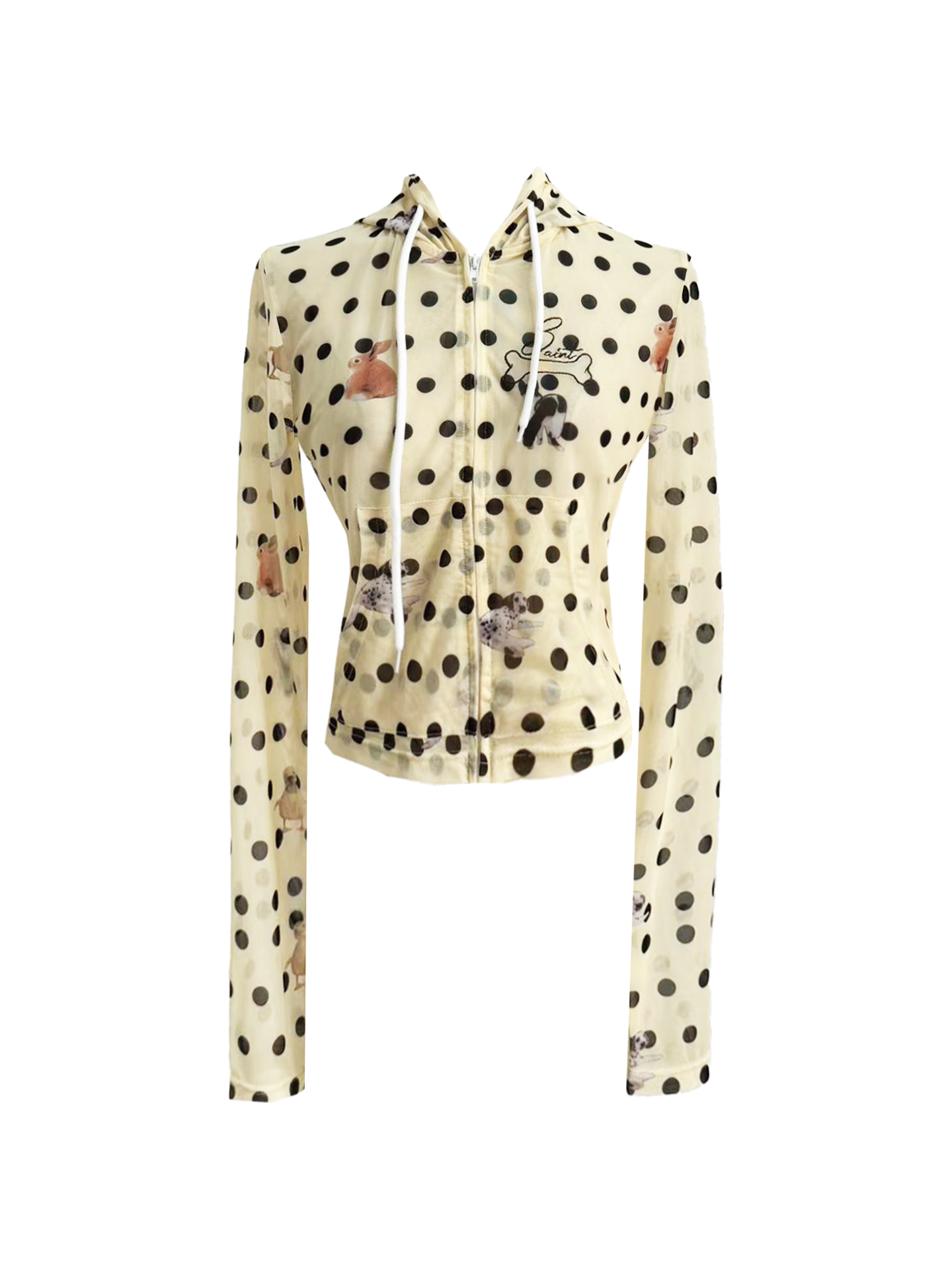 DETW Polka Dot Thin Hooded Zip-up Jacket