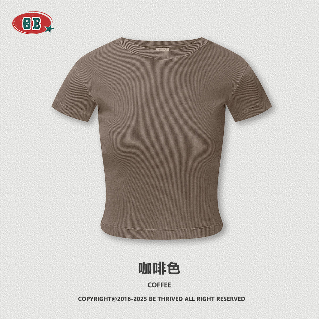 BE WOMEN'S Slim Fit Round Neck Bottoming Right Shoulder Tee