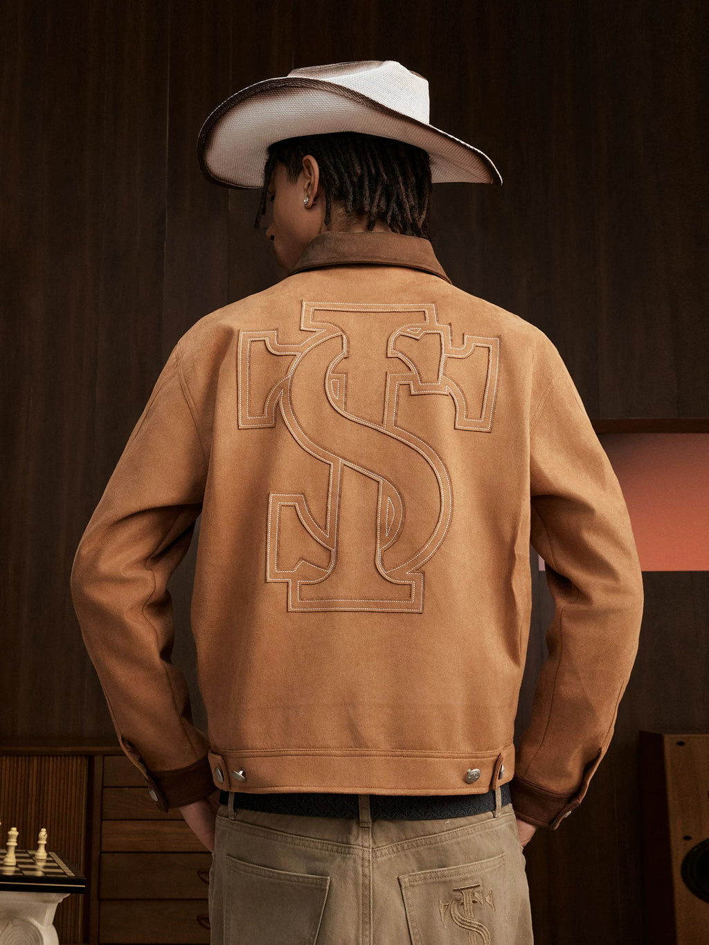STK Faux Suede Corduroy Spliced Jacket
