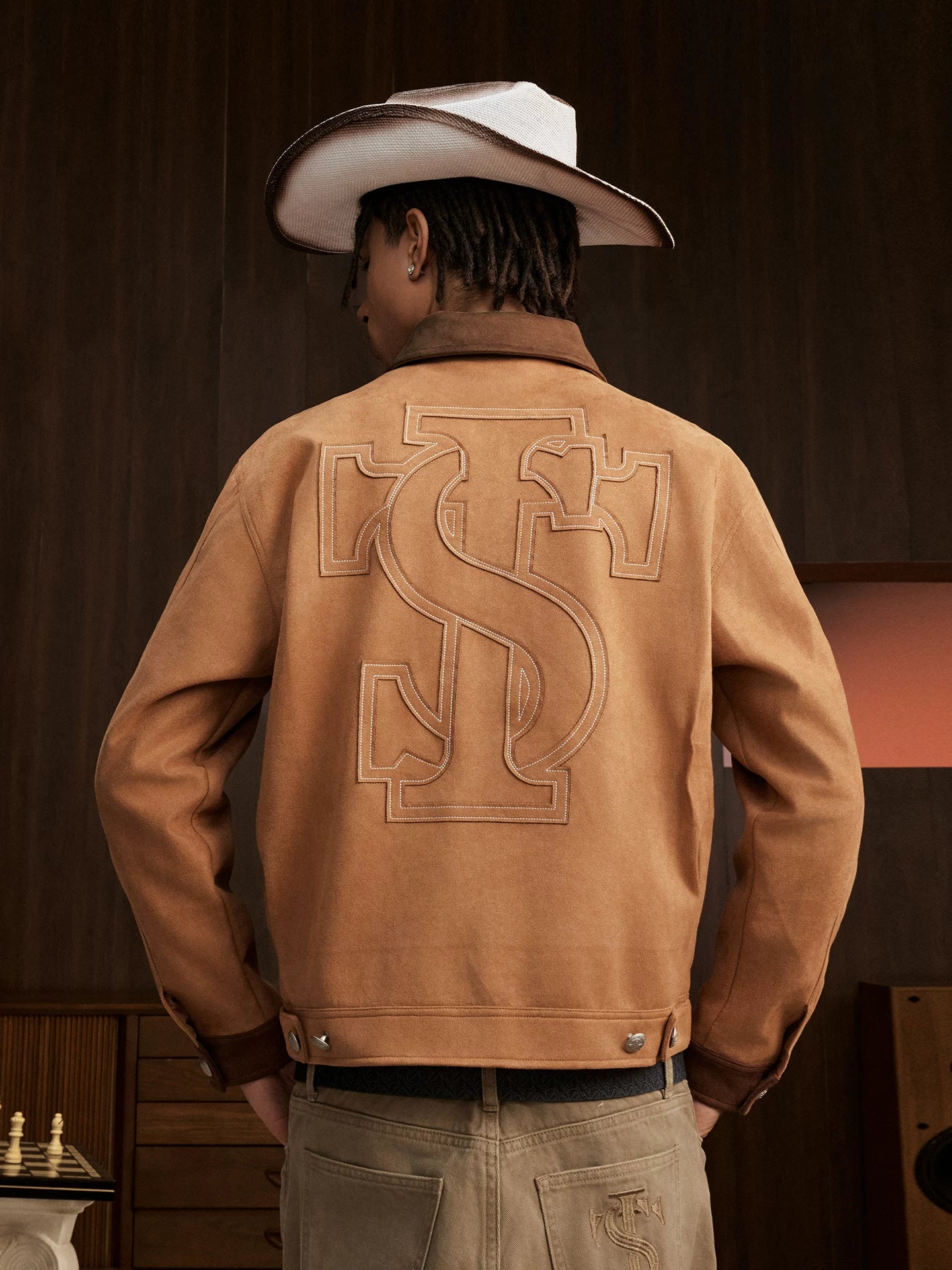 STK Faux Suede Corduroy Spliced Jacket