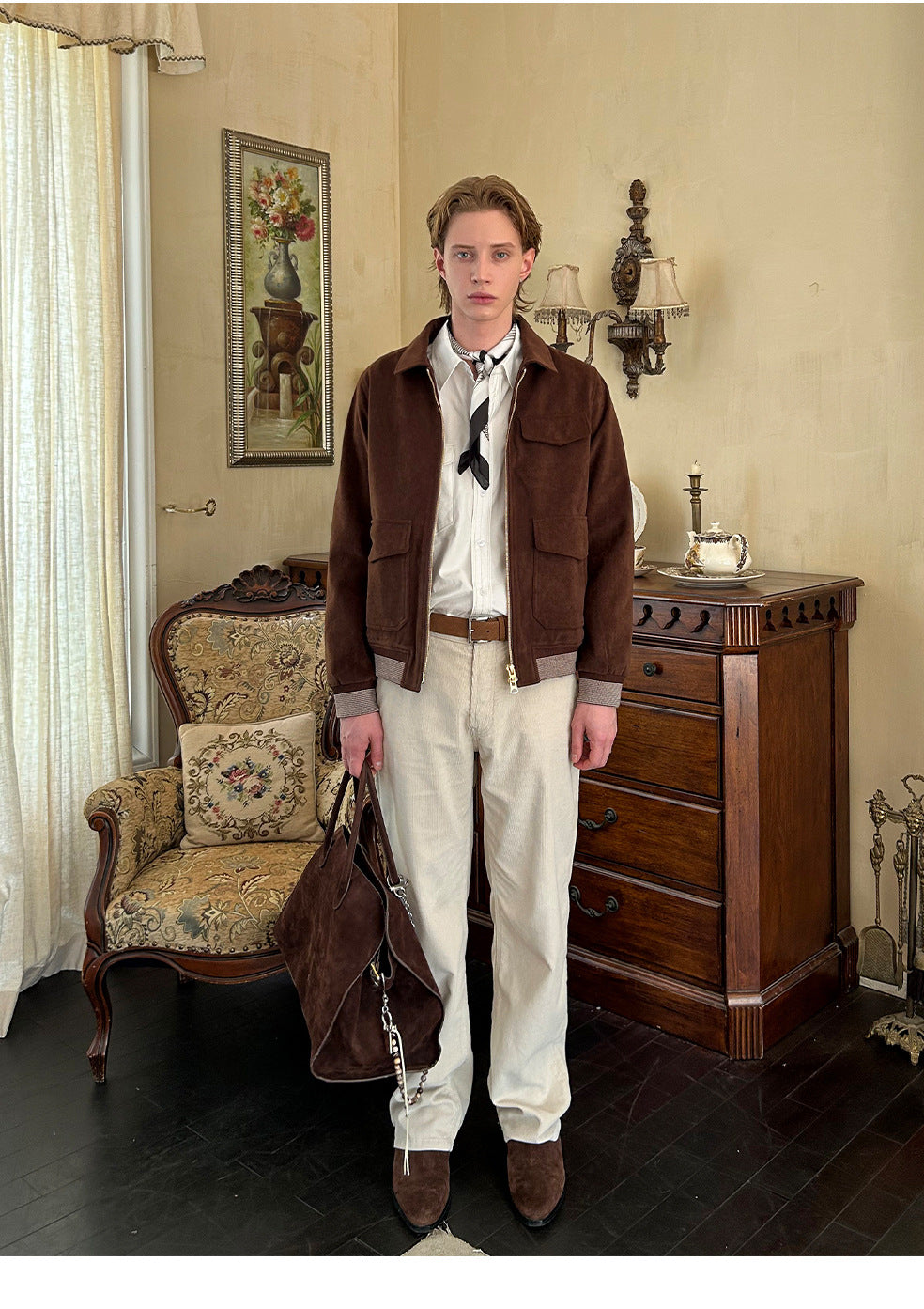 EME Vintage Suede Short Wide Shoulder Jacket