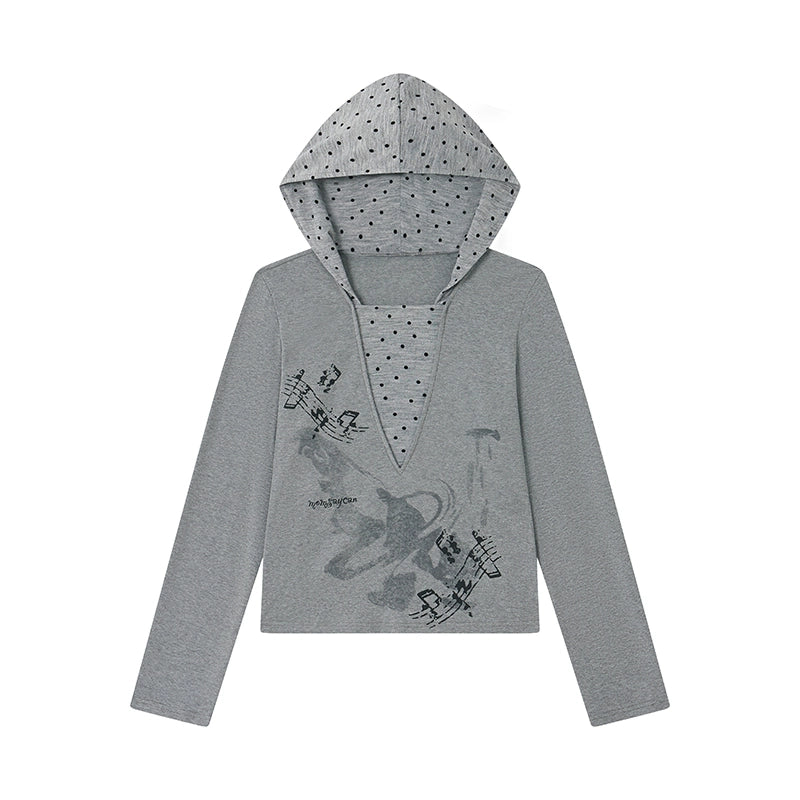 MOMSAYCAN Loose Polka Dot Fake Two-piece Hooded Short Sleeve