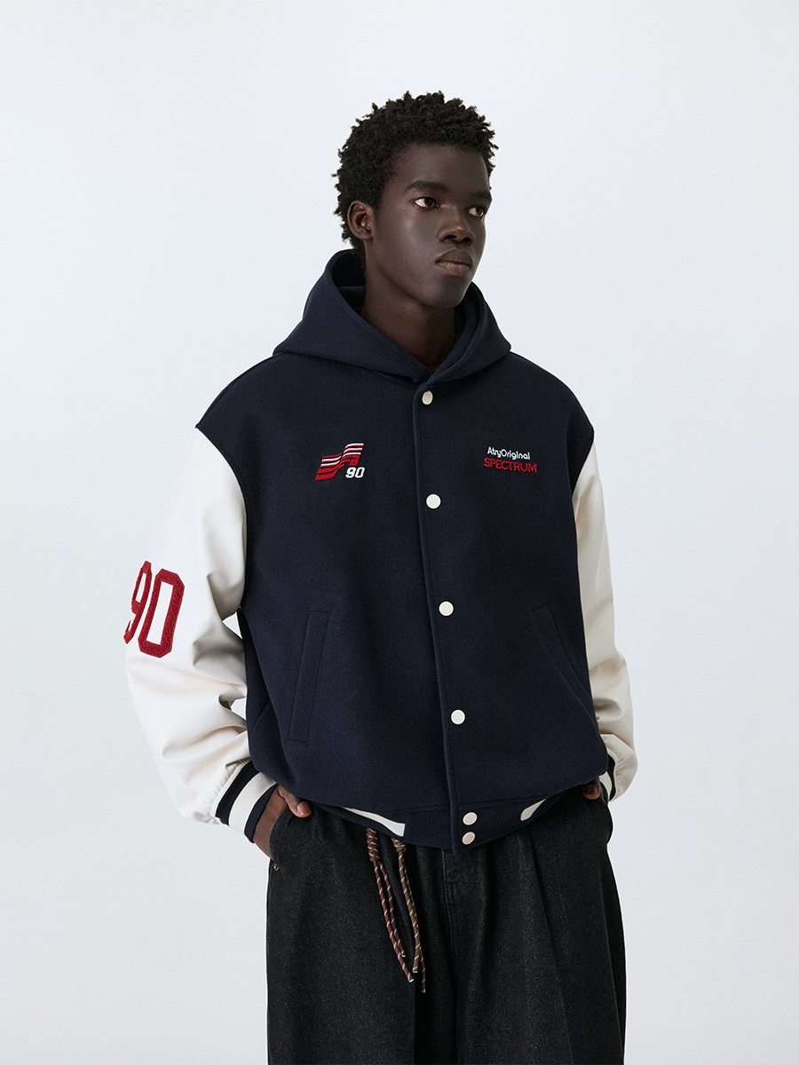 ATRY Navy Collar Heavy Embroidered Jacket Baseball Jersey