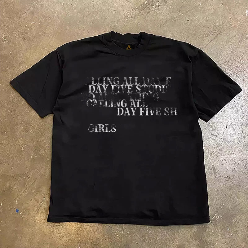 UPUPXIA  English Printing Loose Casual Tee