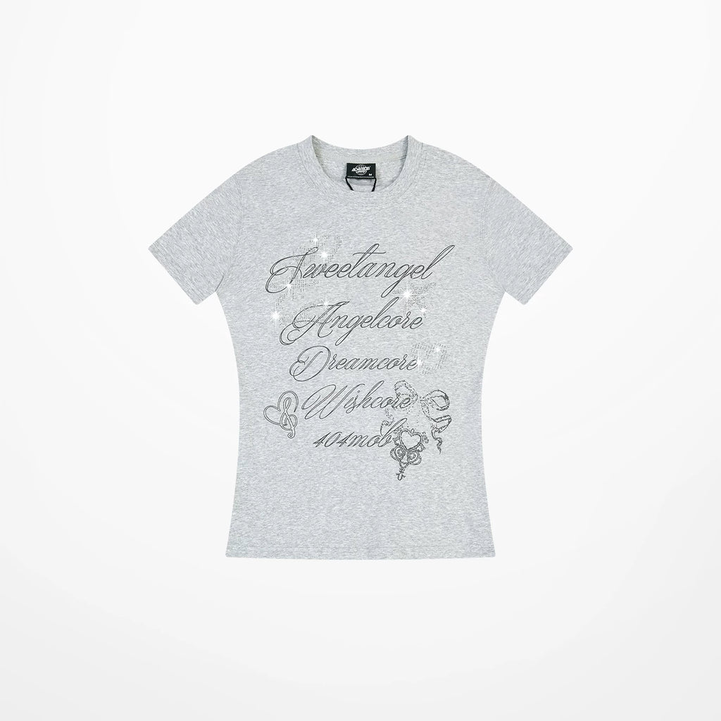 404MOB Alphabet Printed Hot Drill Front Shoulder Tee