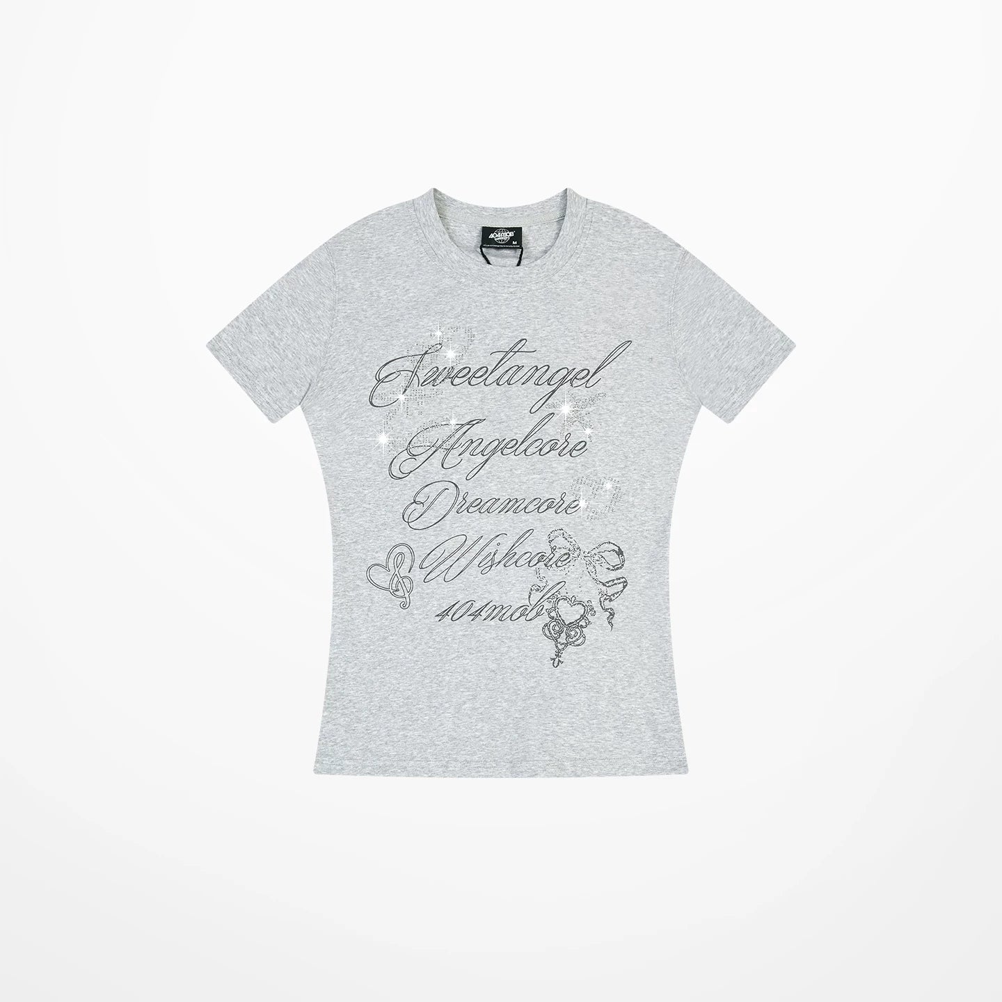404MOB Alphabet Printed Hot Drill Front Shoulder Tee