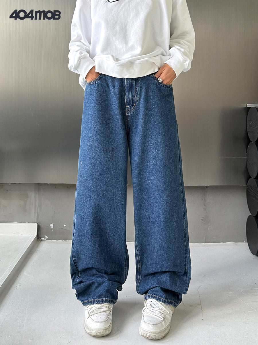 404MOB High Waist Letter Embroidery Straight Jeans