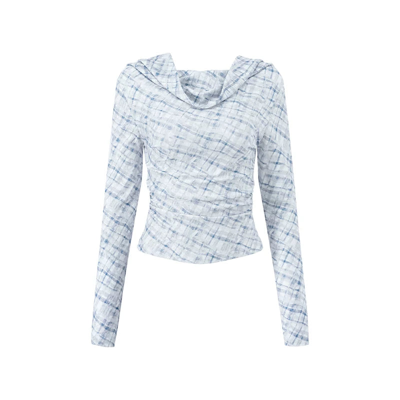 Ablueberry One-word Shoulder Plaid Long Sleeves
