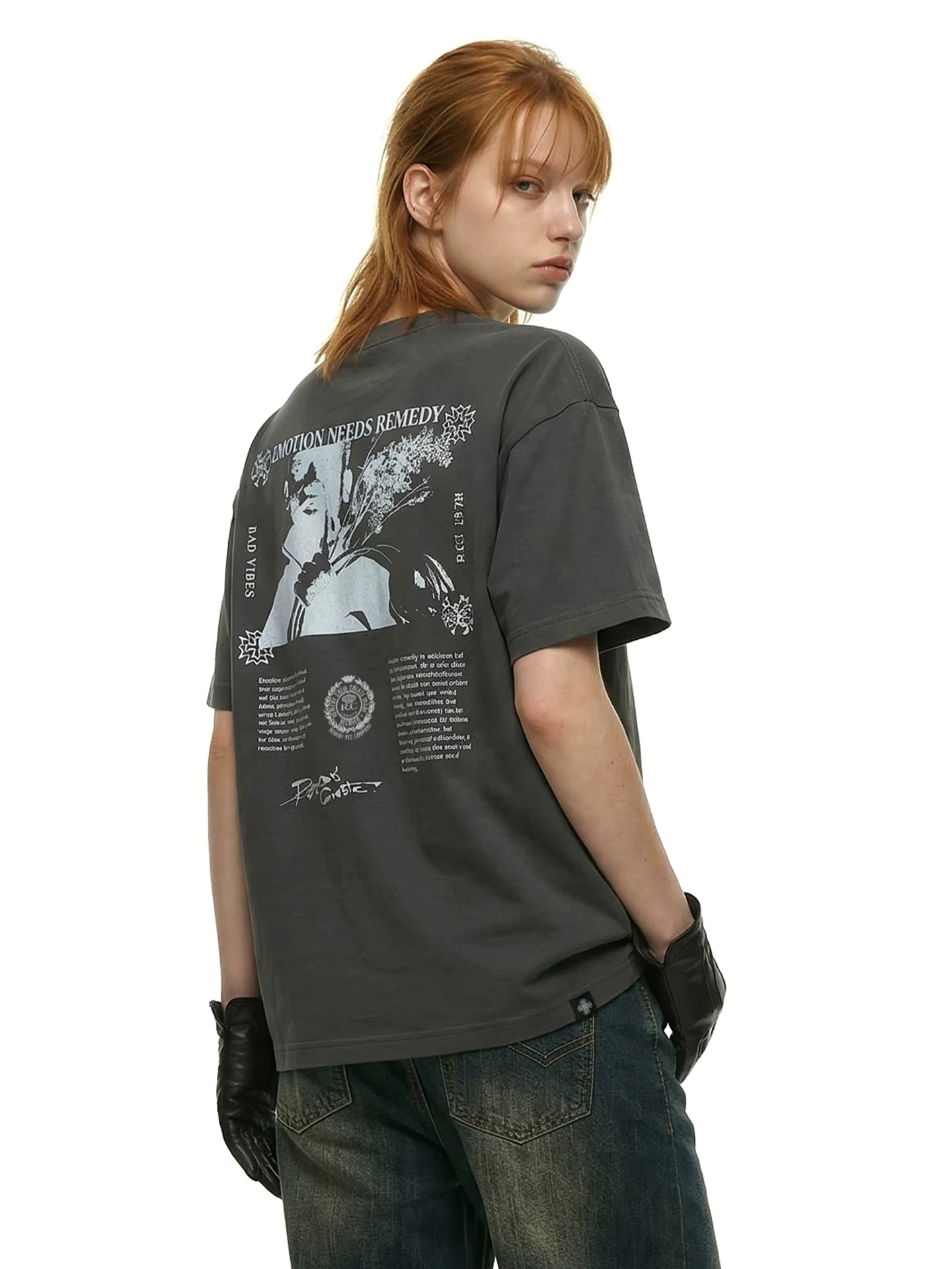 Remedy Letter Print Loose Round Neck Tee