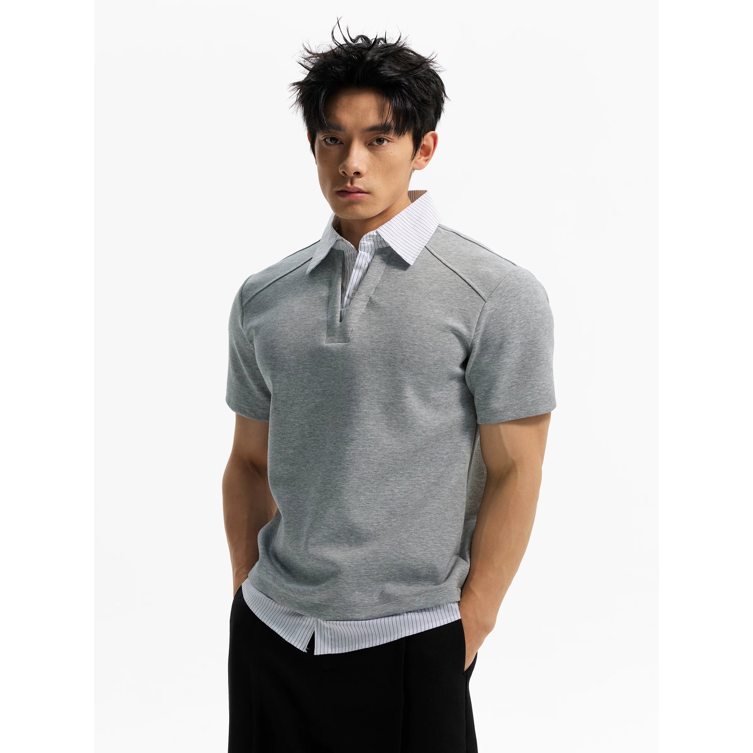DAY NY Fake Two Polo Collar Versatile Tee