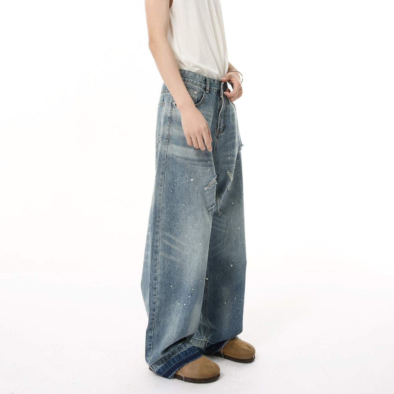 MTLCLOTHES Frayed Rough Trousers Scimitar Jeans