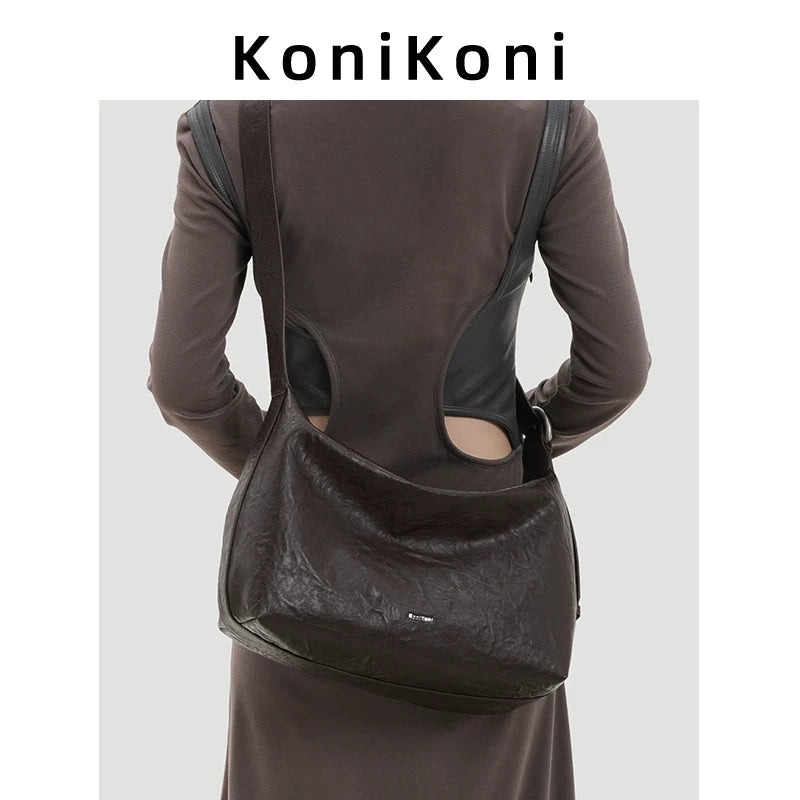 KoniKoni Leather Large Capacity Messenger Bag