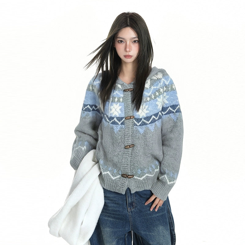 KDASE Horn Buckle Lazy Thickened Knitted Cardigan