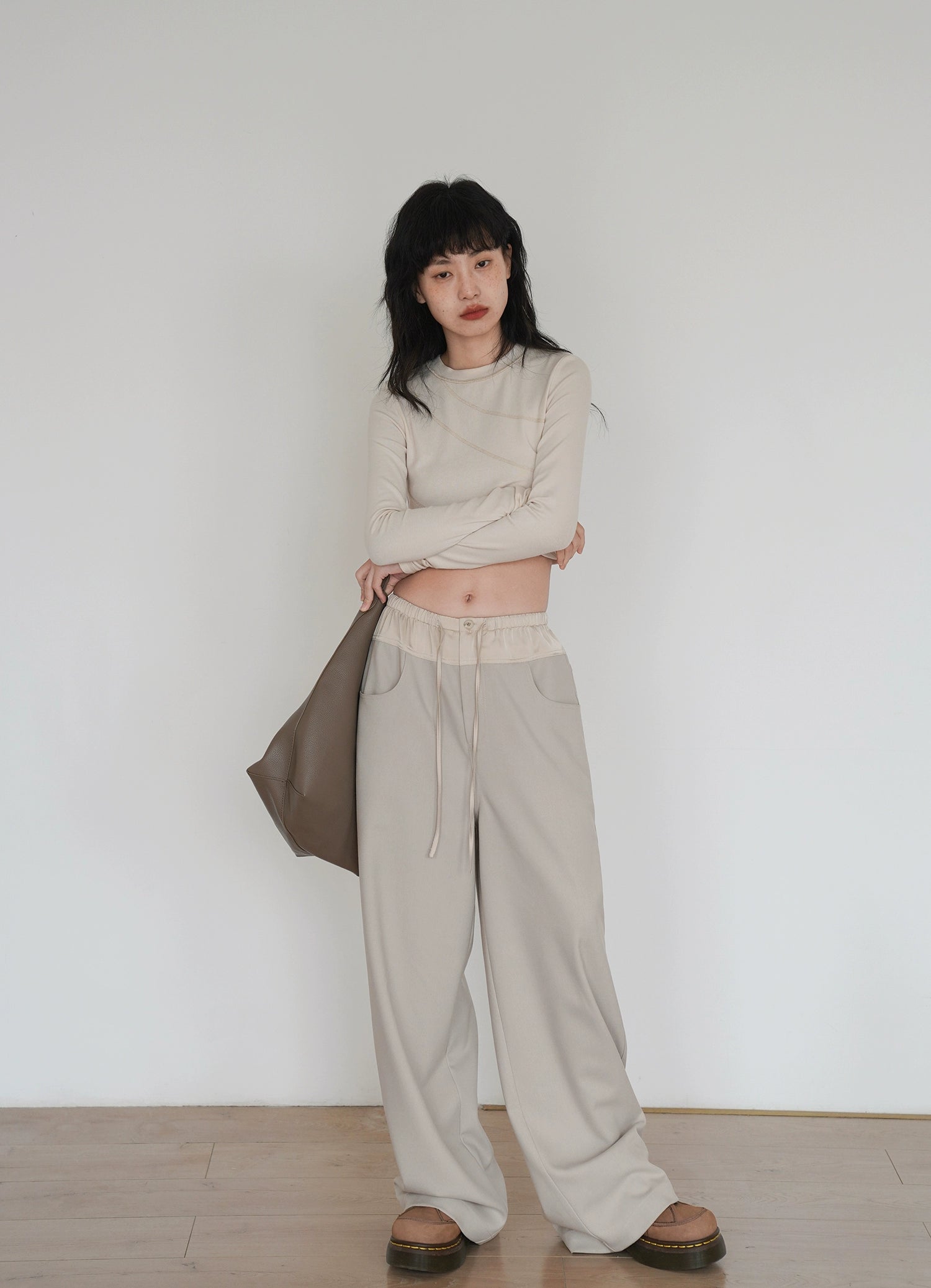EM  Color Match Wide Leg Straight Pants