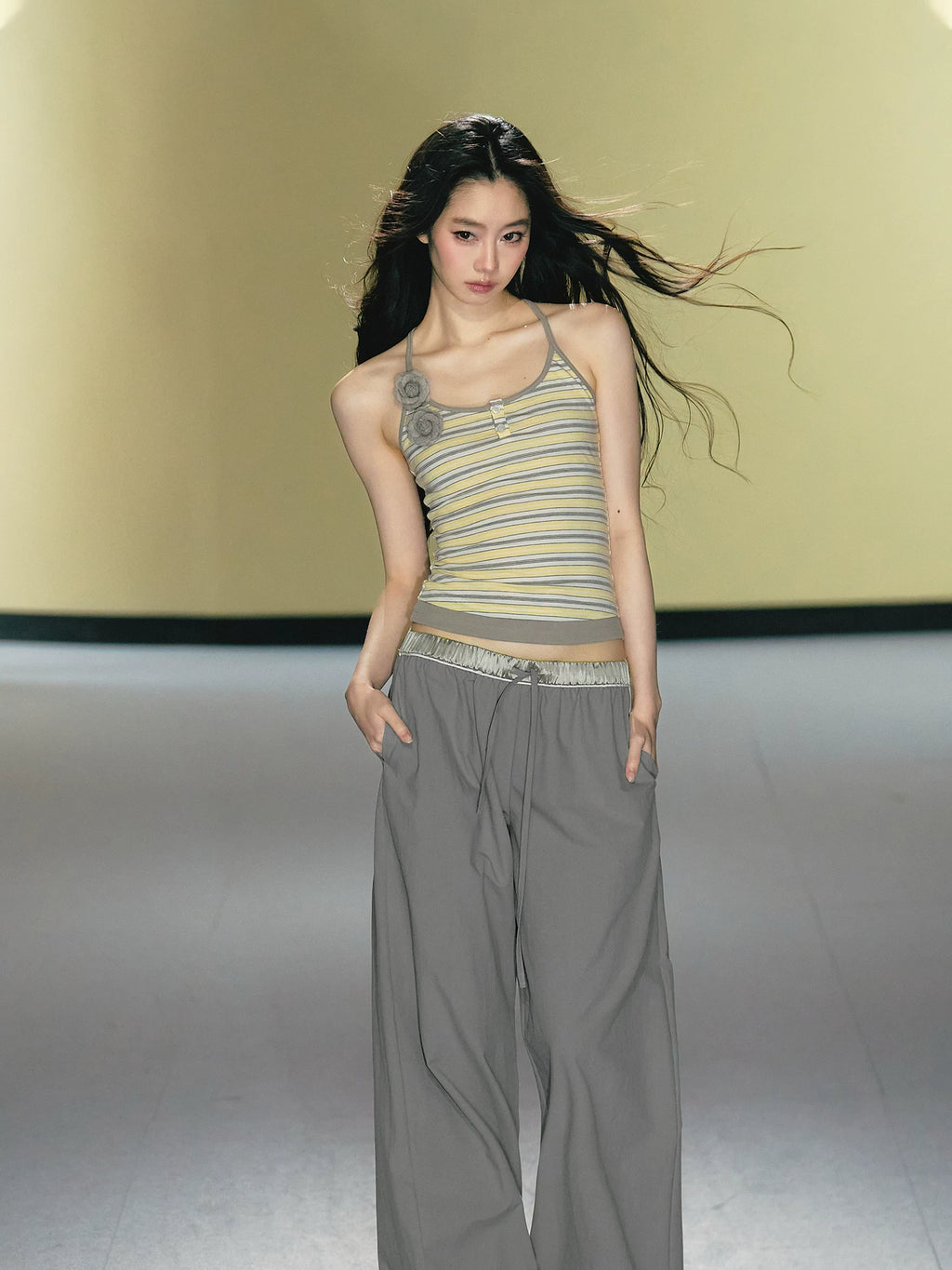 AGAM Fake Two-piece Striped Contrasting Slim Sling