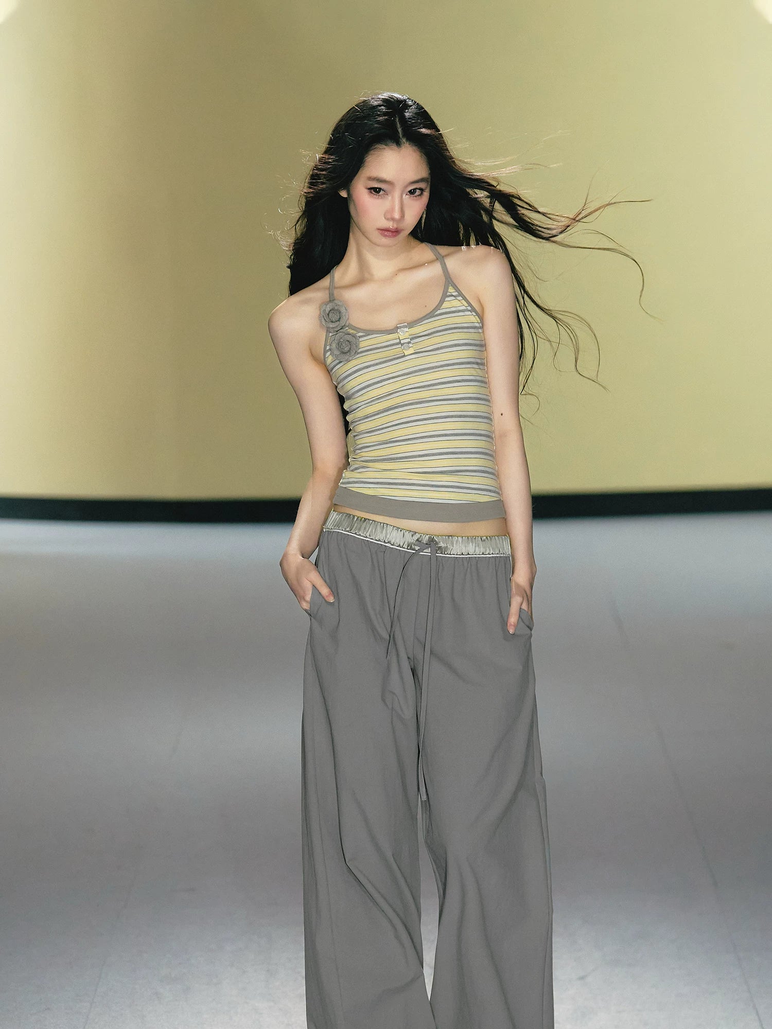 AGAM Fake Two-piece Striped Contrasting Slim Sling