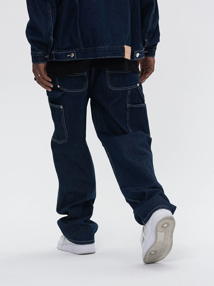 UNTILWERICH Splicing Tooling Straight Loose Jeans