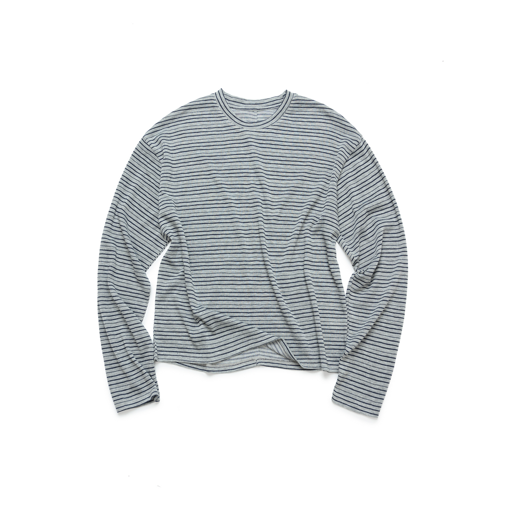 Set for Life Striped Lazy Casual Short Wide Crew Neck Long Sleeve