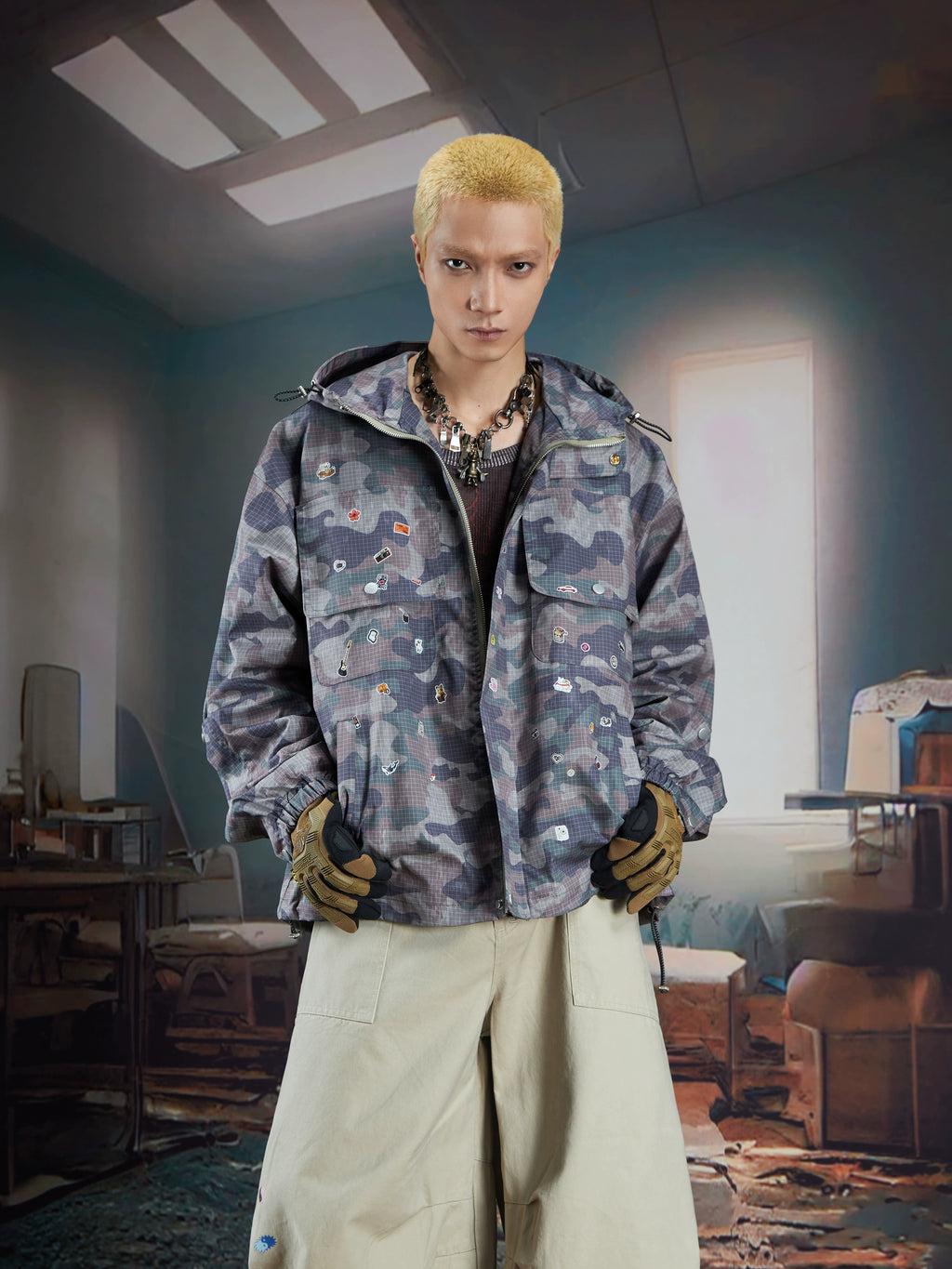 NOMANIAI Fun Print Jacket Camouflage Jacket