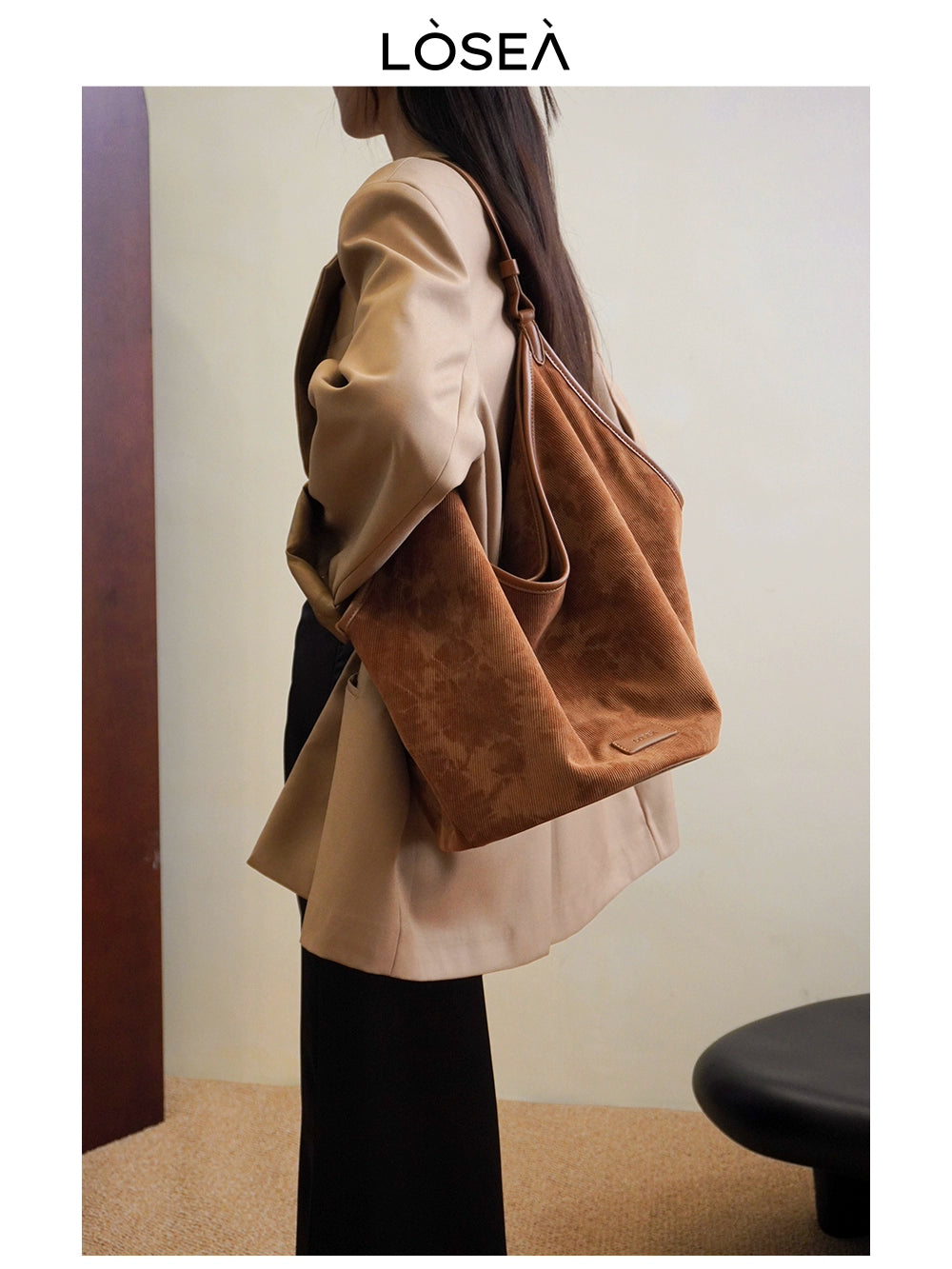 LOSEA Corduroy Large Capacity Shoulder Bag
