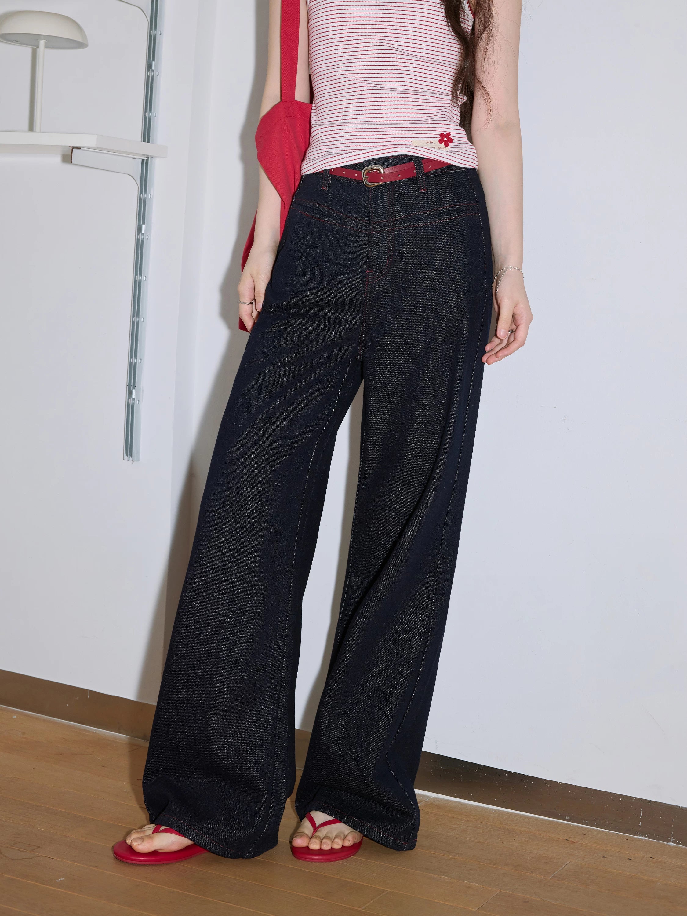 XUJING Vintage Drape Wide-leg Jeans