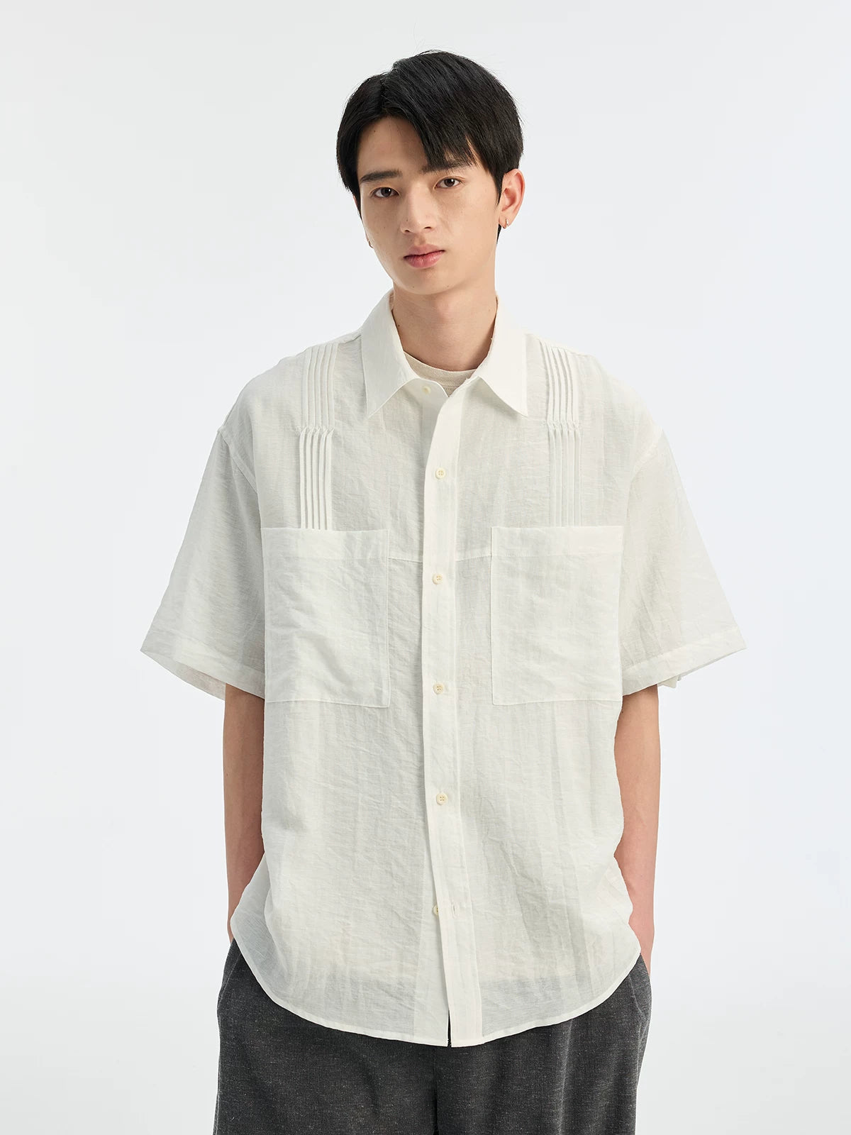 BUTTBILL Vintage Loose Lapel I-pleated Shirt