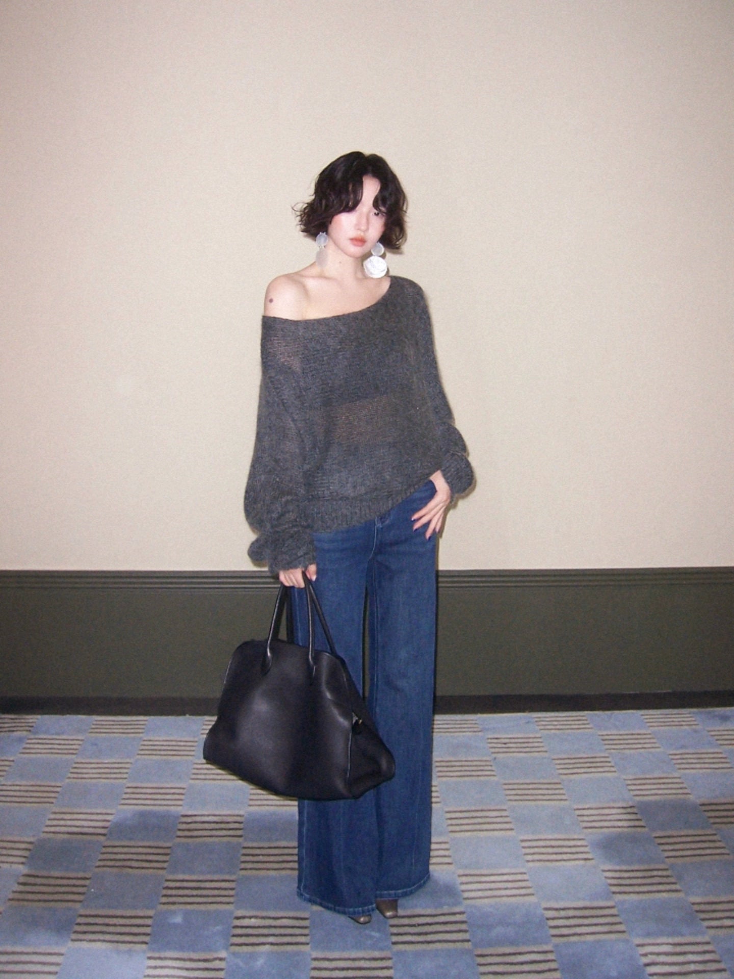 KELIFAN Vintage Lazy Shoulder Loose Knitted Sweater