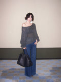 KELIFAN Vintage Lazy Shoulder Loose Knitted Sweater