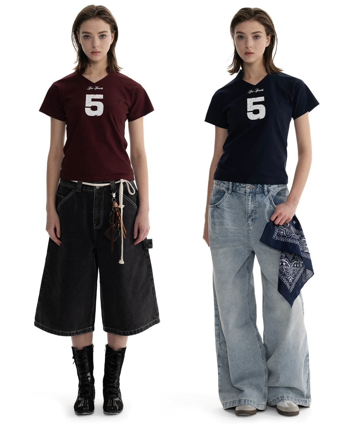 Loopsoon Retro Jersey Printed Simple Letter Tee