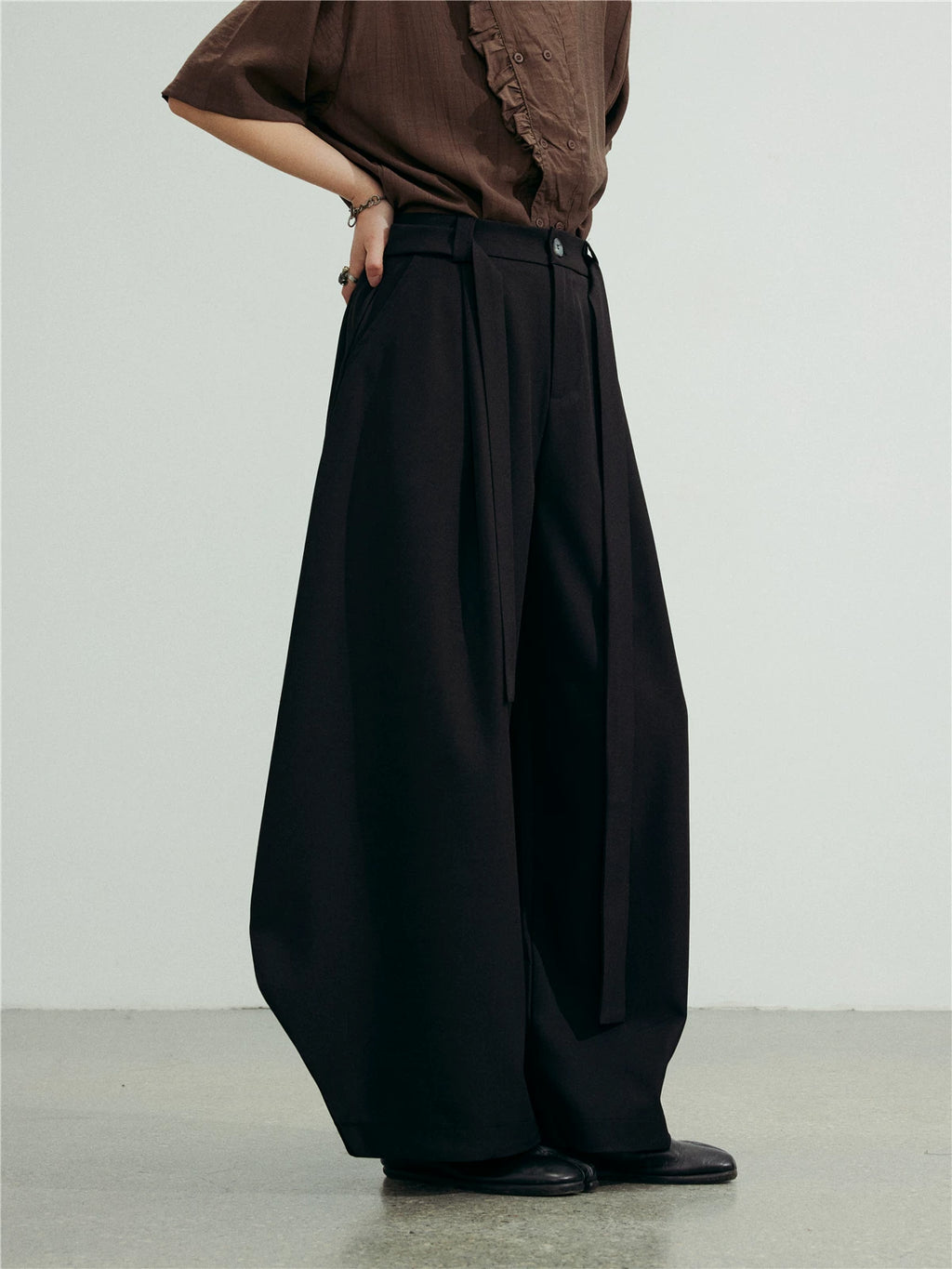 SUNYVONNE Vintage High-waisted Casual Wide-leg Suit Pants