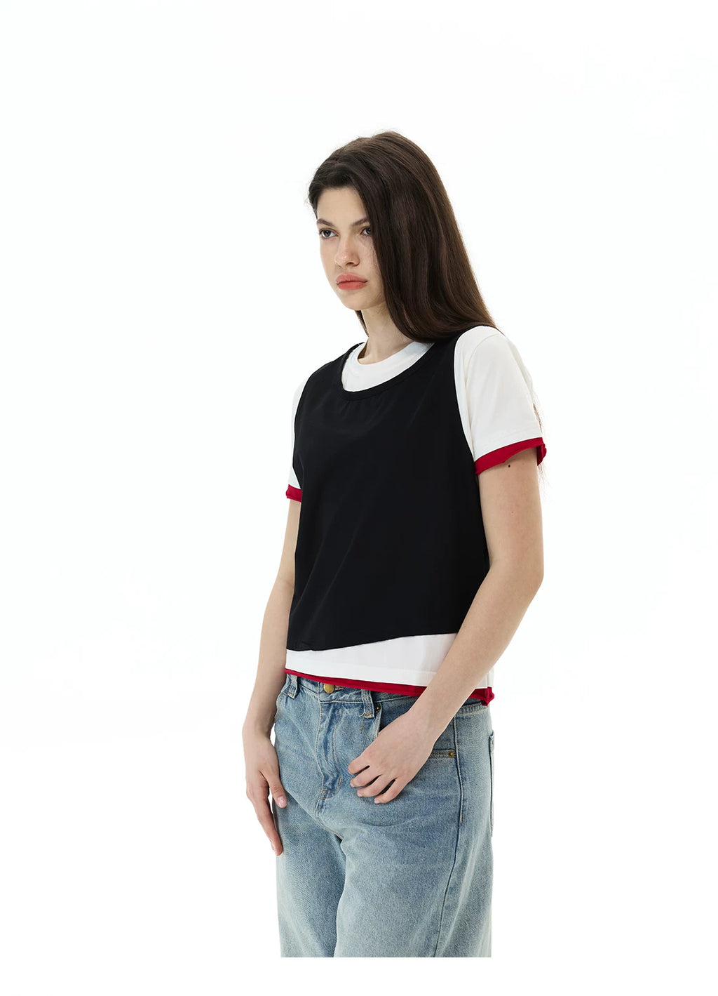 WLNEXT Retro Sports Fake Two Casual Tee