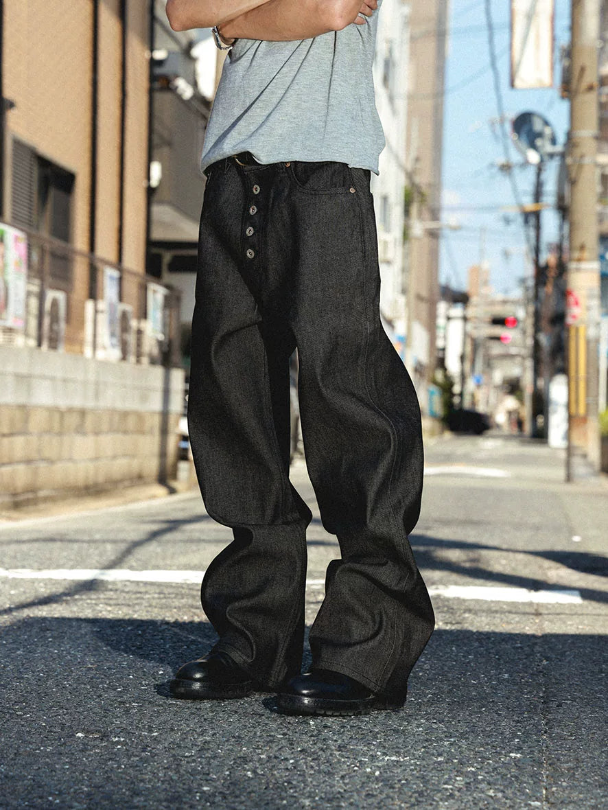 BigProduction Vintage Five-Buckle Loose Straight Jeans
